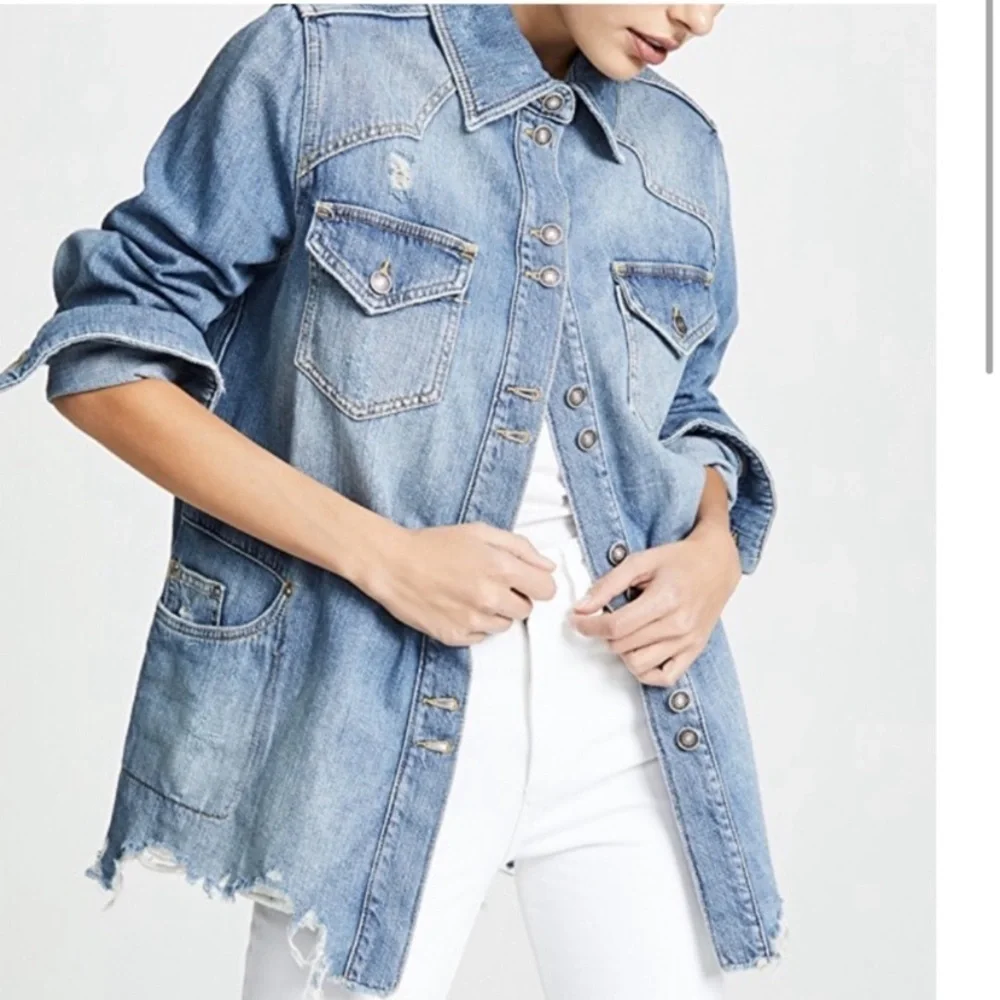 Free People moonchild raw hem western denim jean Jacket 35932